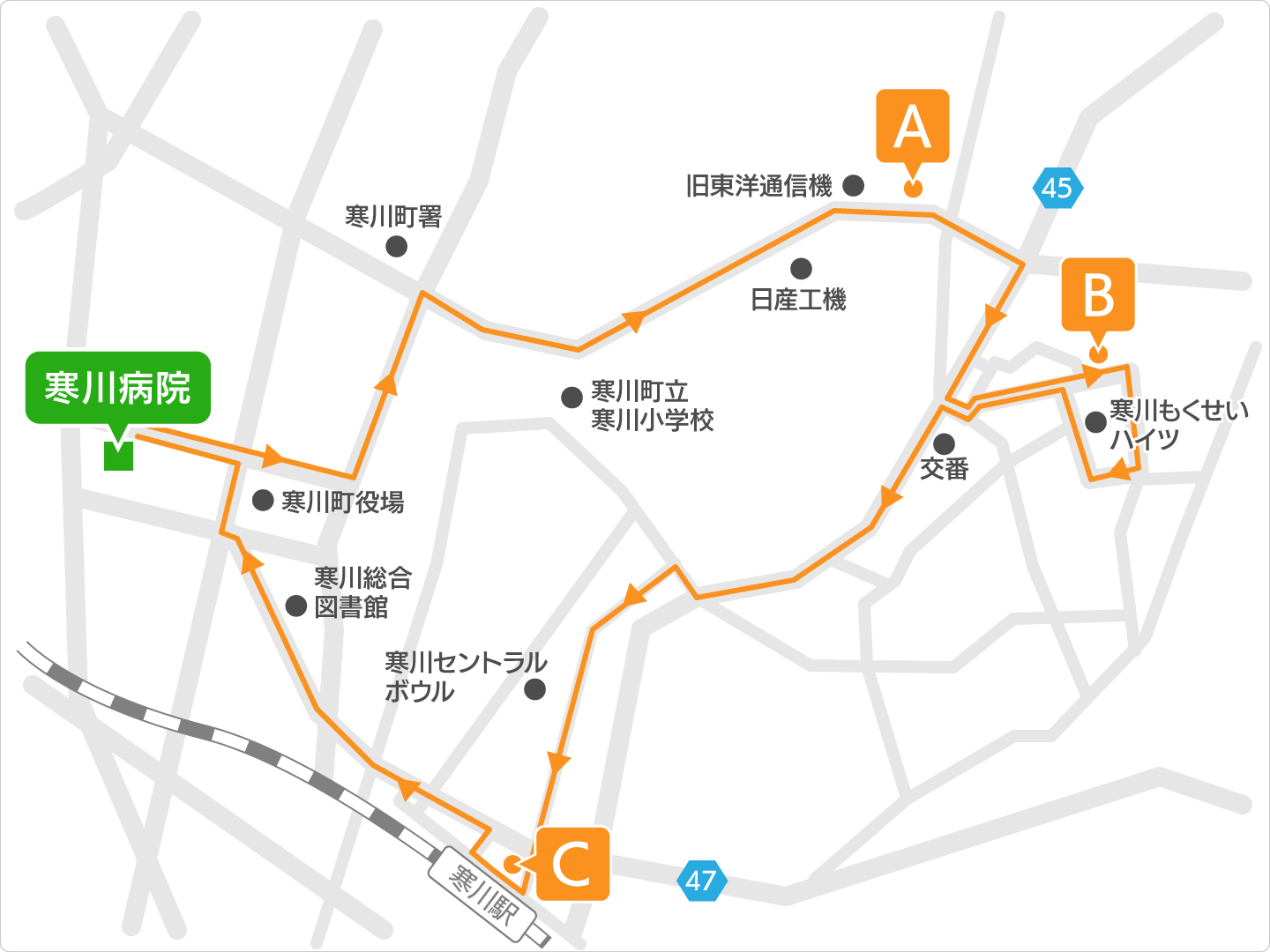 岡田・寒川駅方面　巡回バスコース